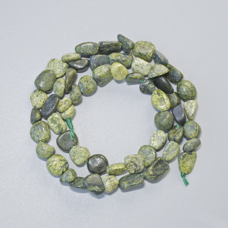 Serpentine Beads - Natural Stone, Tumbled, 7×9 mm, 40 cm on Thread