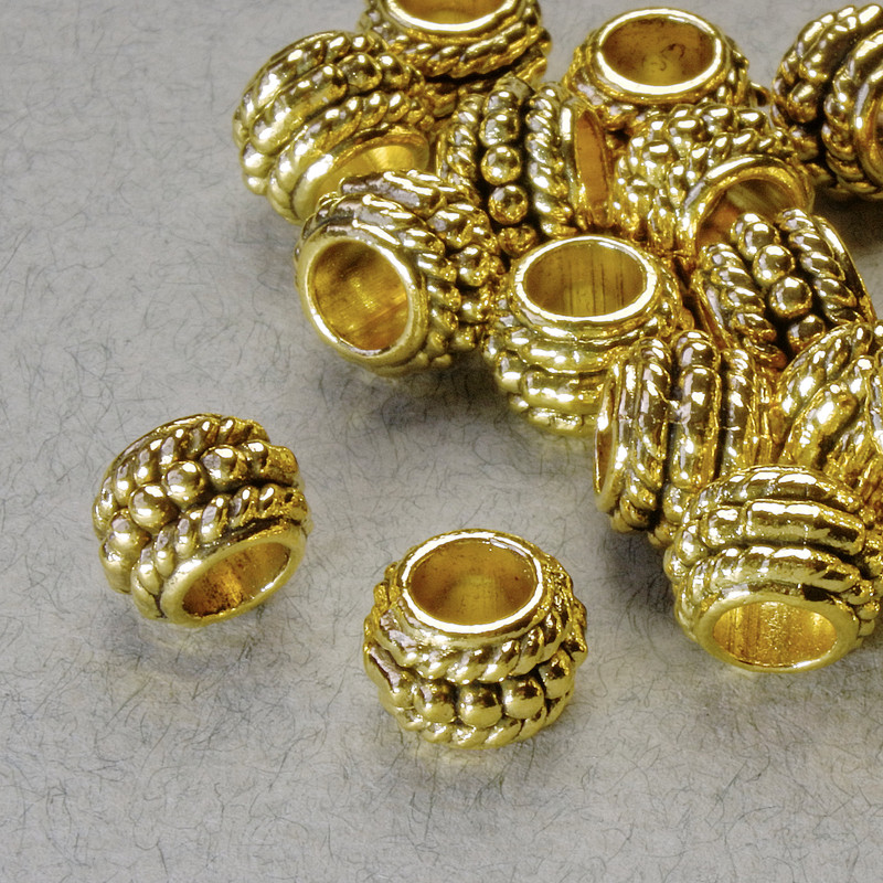 Bead-insert findings, diameter 8.5×6 mm, hole diameter 4.5 mm, gold-tone metal color, packaging 20 g +/- 26 pcs
