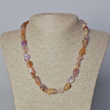 Amethyst and Strawberry Quartz Necklace with natural unpolished stone beads, diameter 9x13 mm +/-, length 45-49 cm +/-