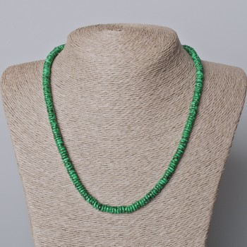Malachite necklace (pressed) smooth rondel, diameter 6x2 mm, length 45-49 cm