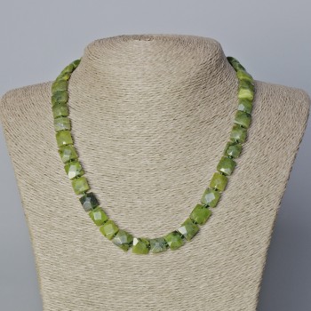 Canadian Jadeite Necklace, Natural Stone, Faceted Rectangular Beads, 9x10x5 mm, 5 mm ±, Length 45-47 cm