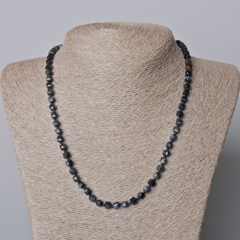 Hawk's Eye Necklace, natural stone, faceted cubes, 5 mm diameter +/-, length 45-49 cm
