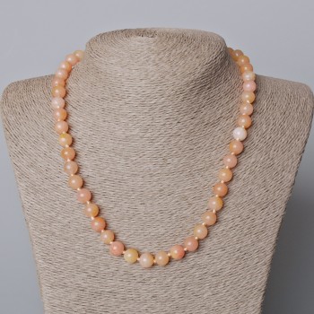 Beaded Necklace of Tinted Pink Quartz, smooth beads, 8.5 mm diameter, 45-48 cm long