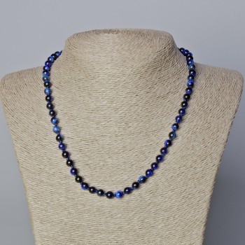 Blue Cat's Eye Necklace, natural stone, smooth beads, 6 mm diameter, 45-48 cm length