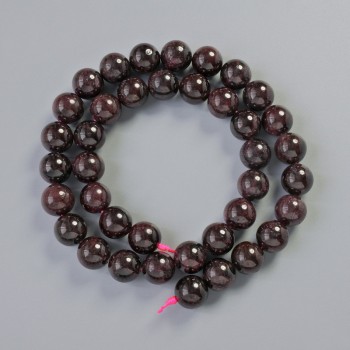 Garnet beads, natural stone, smooth round balls, diameter 10 mm ±, length 38 cm ± on thread
