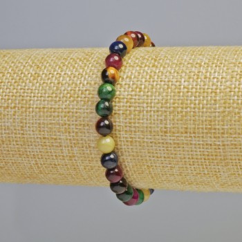 Cat's Eye Bracelet Assorted Natural Stone — Smooth Beads, 6.5 mm diameter ± (stretch), length 18 cm+