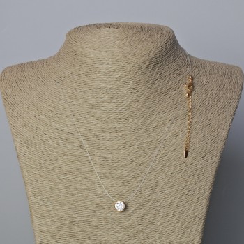 Pendant with white crystal, 8.5 mm diameter on an almost invisible cord with a clasp, Xuping 18K gold plating, cord thickness 0.8 mm, length 45–50 cm