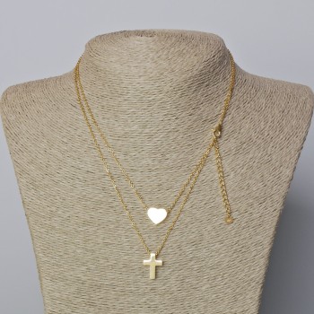 Xuping Chain Lemon Gold Plating, 1.4 mm thick with pendant "Heart and Cross", diameter 10×12 mm, 15×11 mm+-, length 39-44 cm+-