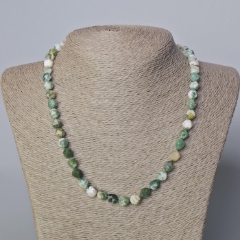 Moss Agate Necklace with natural stone faceted beads, diameter 7.5 mm, length 45-50 cm