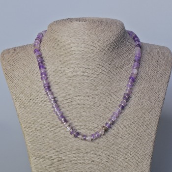 Amethyst Necklace with Natural Stone Discs and Beads, diameter 6.5×3 mm, length 45–47 cm ±