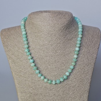 Amazonite Necklace with Natural Stone, Faceted Rondelle Beads with Seed Beads, Diameter 8x6 mm, Length 45–47 cm