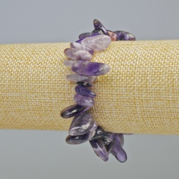 Bracelet with Amethyst and Charoite, natural stone chip 'Needle', diameter 18x4 mm +/- (stretch), length 18 cm+