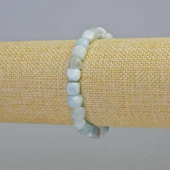 Aquamarine Bracelet with Natural Gemstone, Faceted Beads, 7mm Diameter ± (Stretch), Length 18cm+