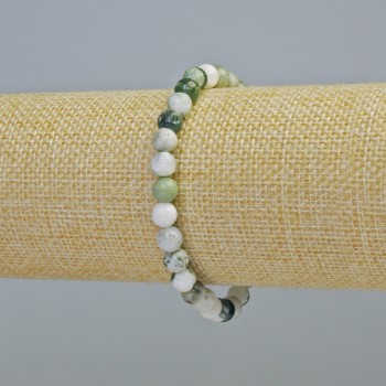 Bracelet Mossy Agate natural stone smooth bead, diameter 6.5 mm ± (stretch), length 18 cm