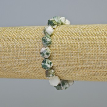 Moss Agate Bracelet - natural stone, faceted bead, 10 mm diameter ± (stretch), length 18 cm