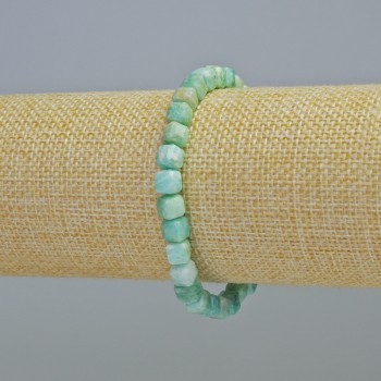 Amazonite Bracelet, Natural Stone, Faceted Cube, 6mm Diameter, Stretch, 18 cm Length