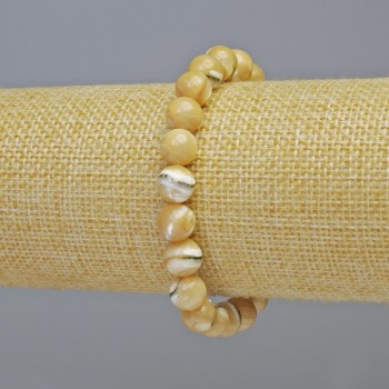 Bracelet with natural mother-of-pearl, smooth bead, 8.5 mm diameter ± (stretch), length 18 cm+