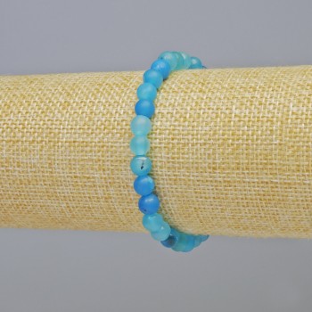 Blue Matte Agate Bracelet, natural stone, smooth beads, 6 mm diameter ± (stretch), length 18 cm+