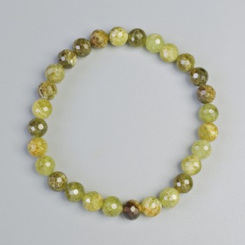 Grossular Bracelet (Green Garnet) Natural Stone, Faceted Bead, 6.5 mm Ø, Stretch, 18 cm+