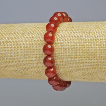 Carnelian Bracelet, natural stone, smooth bead, diameter 10 mm ± (stretch), length 18 cm+
