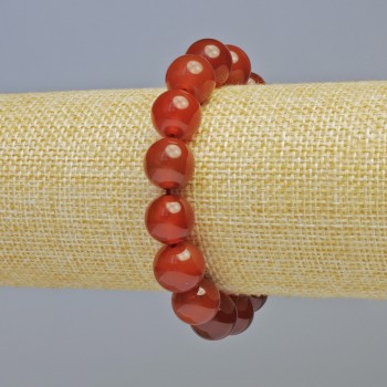 Bracelet with natural carnelian, smooth beads, diameter 12 mm ± (stretch), length 18 cm+