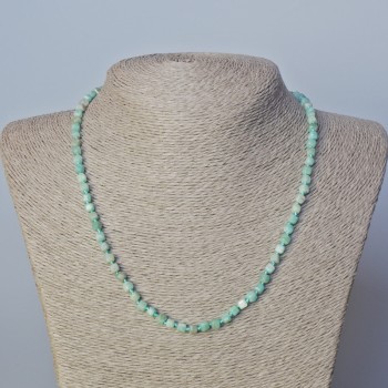 Amazonite Necklace with faceted cube beads, natural gemstone, diameter 4 mm ±, length 45–49 cm