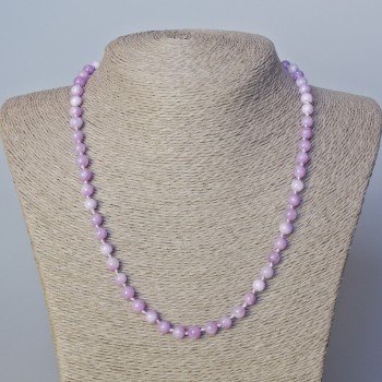 Kunzite Necklace (Synthetic) Smooth Beads, 6mm Diameter, Length 45–51 cm