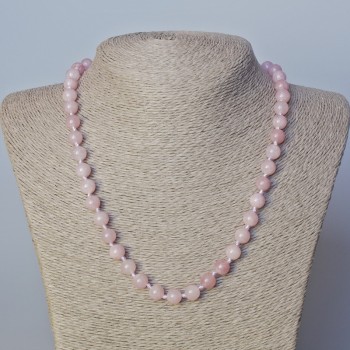 Rose Quartz Necklace (synthetic) smooth beads, 8 mm diameter, length 45–50 cm