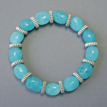 Aquamarine bracelet, natural gemstone, faceted beads, diameter 9×12 mm ± (stretch), length 18 cm ± with metal accents