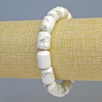 Bracelet with natural kacholong cylindrical beads, diameter 10×14 mm ± (stretch), length 18 cm+