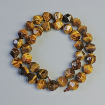 Tiger's Eye Beads, natural stone, faceted, diameter 9×10 mm, length 36 cm on thread