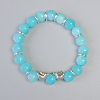 Aquamarine Bracelet with Smooth Beads, diameter 10.5 mm ± (stretch), length 18 cm ± with metal inlays