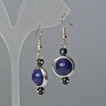 Lapis Lazuli Earrings, Smooth Ball, diameter 10.5 mm, length 42 mm