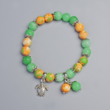 Bracelet 'Variscite' (synthetic acrylic) and Nephrite (synthetic), 8.5 mm diameter +/- (stretch), length 18 cm +/- with metal inserts