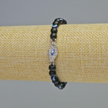 Shungite bracelet (single) with smooth beads, 6 mm diameter +/- (stretch), length 18 cm +/- with 'Eye' inlays
