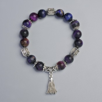 Cat's Eye Bracelet purple and blue, diameter 10.5 mm +/- (stretch), length 18 cm +/- with metal inlays