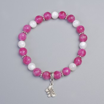 Bracelet Tourmaline Rubellite and Mother-of-Pearl, diameter 8mm, 7.5mm+- (stretch), length 18cm+- with metal inserts