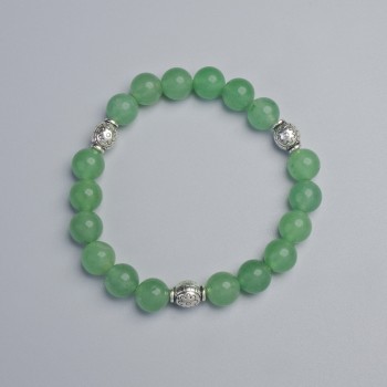 Jade bracelet with smooth beads, diameter 8.5 mm ± (stretch), length 18 cm ± with metal inserts