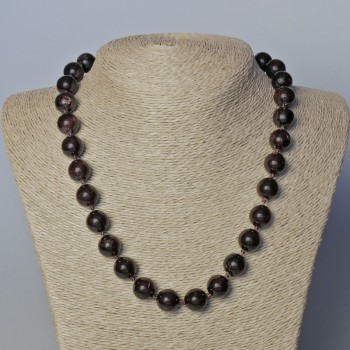 Garnet Necklace with Natural Stone, Smooth Beads, 12.5 mm Diameter, Length 45–50 cm