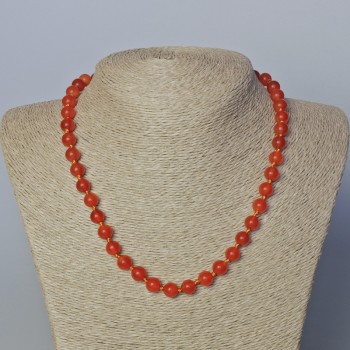 Carnelian natural stone necklace with smooth beads, 8 mm diameter, length 45–47 cm