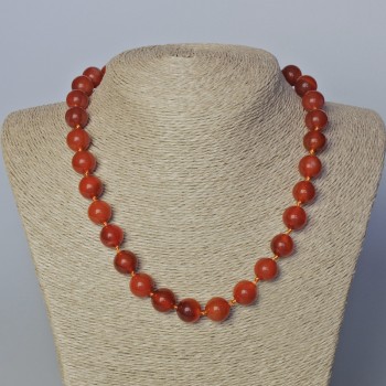 Natural Carnelian Necklace with Smooth Beads, 12 mm Diameter, 45–49 cm Length