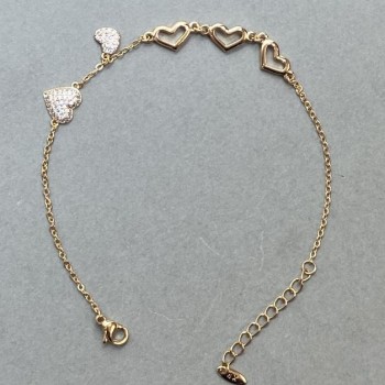 Bracelet 'Heart' Xuping 18K Gold Plating, length 18–21 cm, thickness 1.5 mm, with rhinestones