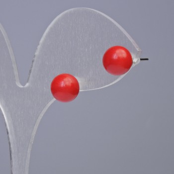 Coral stud earrings (synthetic) smooth ball, 8mm diameter