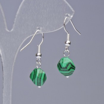 Malachite Earrings (Pressed) Faceted, diameter 8.5x10 mm+-, length 31 mm+-