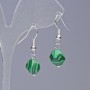 Malachite Earrings (Pressed) Faceted, diameter 8.5x10 mm+-, length 31 mm+-