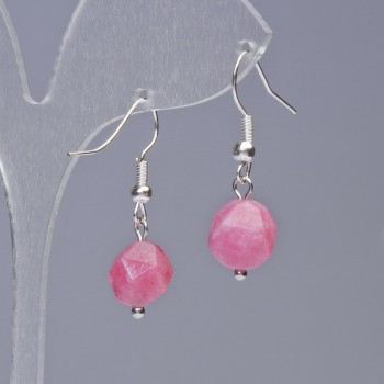 Rhodonite Earrings, Natural Stone, Faceted, 9–10 mm diameter, 31 mm length