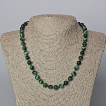 Green Cat's Eye Necklace, natural stone, smooth beads, diameter 8.5 mm, length 45-48 cm