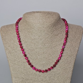 Raspberry Cat's Eye Necklace, natural stone, smooth beads, diameter 6.5 mm, length 45–49 cm