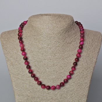 Necklace Raspberry Cat's Eye Natural Stone Smooth Bead, diameter 8.5 mm, length 45-49 cm
