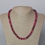 Necklace Raspberry Cat's Eye Natural Stone Smooth Bead, diameter 8.5 mm, length 45-49 cm